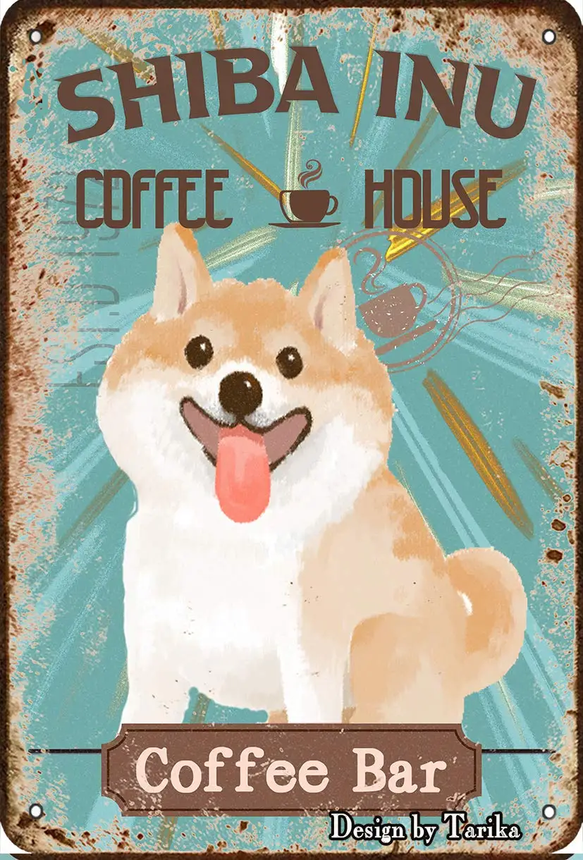 

Shiba Inu Dog Pet Coffee Bar Dog Coffee House Vintage Plaque Poster Tin Sign Wall Decor Hanging Metal Decoration 12 X 8 Inch 1