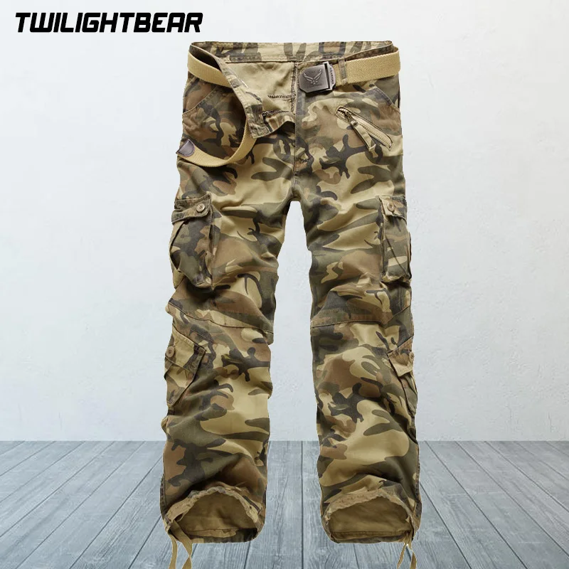 

New Men's Cargo Pants Camouflage Multi Pocket Cargo Pant Plus Size Cotton Casual Tooling Pants Men Cloting Overall 29-44 AFB022