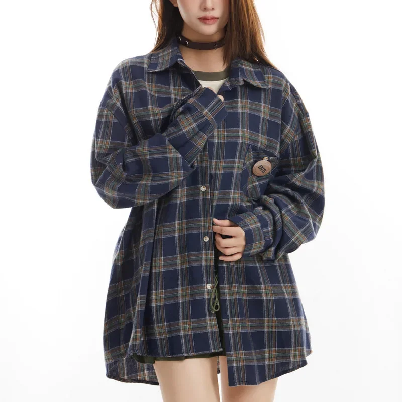 Винтажная клетчатая рубашка Gutrendy Couple в американском стиле для мужчин и женщин