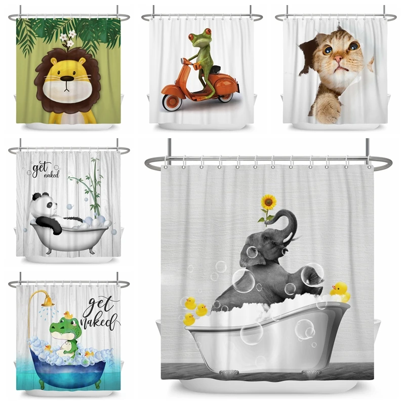 

Funny Cartoon Animals Shower Curtain Waterproof Baby Shower Curtain Polyester Bath Curtain Bathroom Machine Washable With Hooks