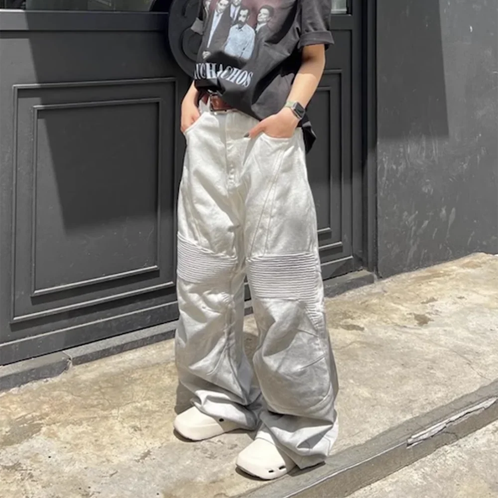 Грязно окрашенные Лоскутные широкие мешковатые джинсы для мужчин и женщин