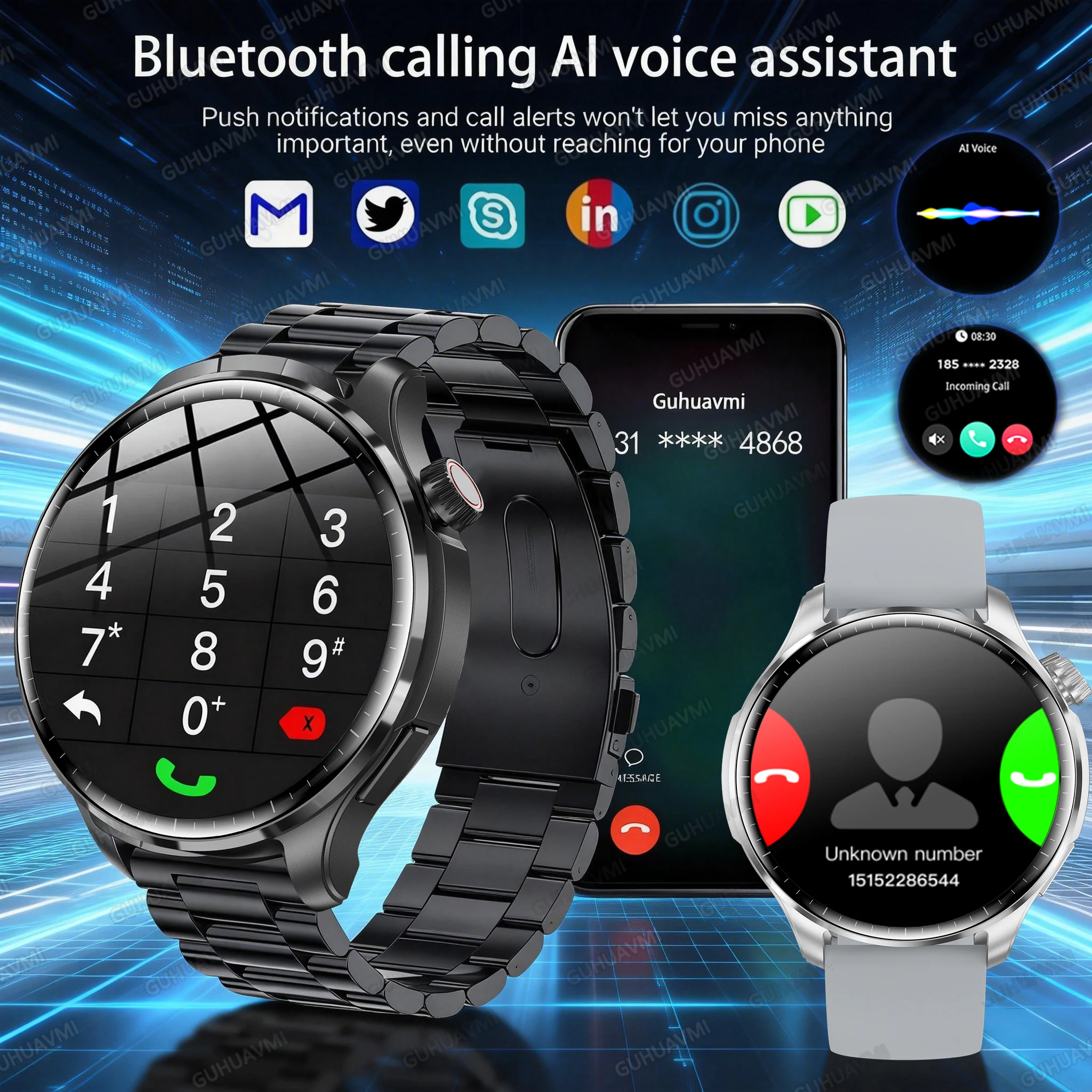 Фото Новые смарт-часы Sapphire 2026 для мужчин: ультра HD AMOLED-экран, GPS, Bluetooth-звонки, NFC, компас, IP68, для бизнеса и фитнеса, совместимость с iOS №3