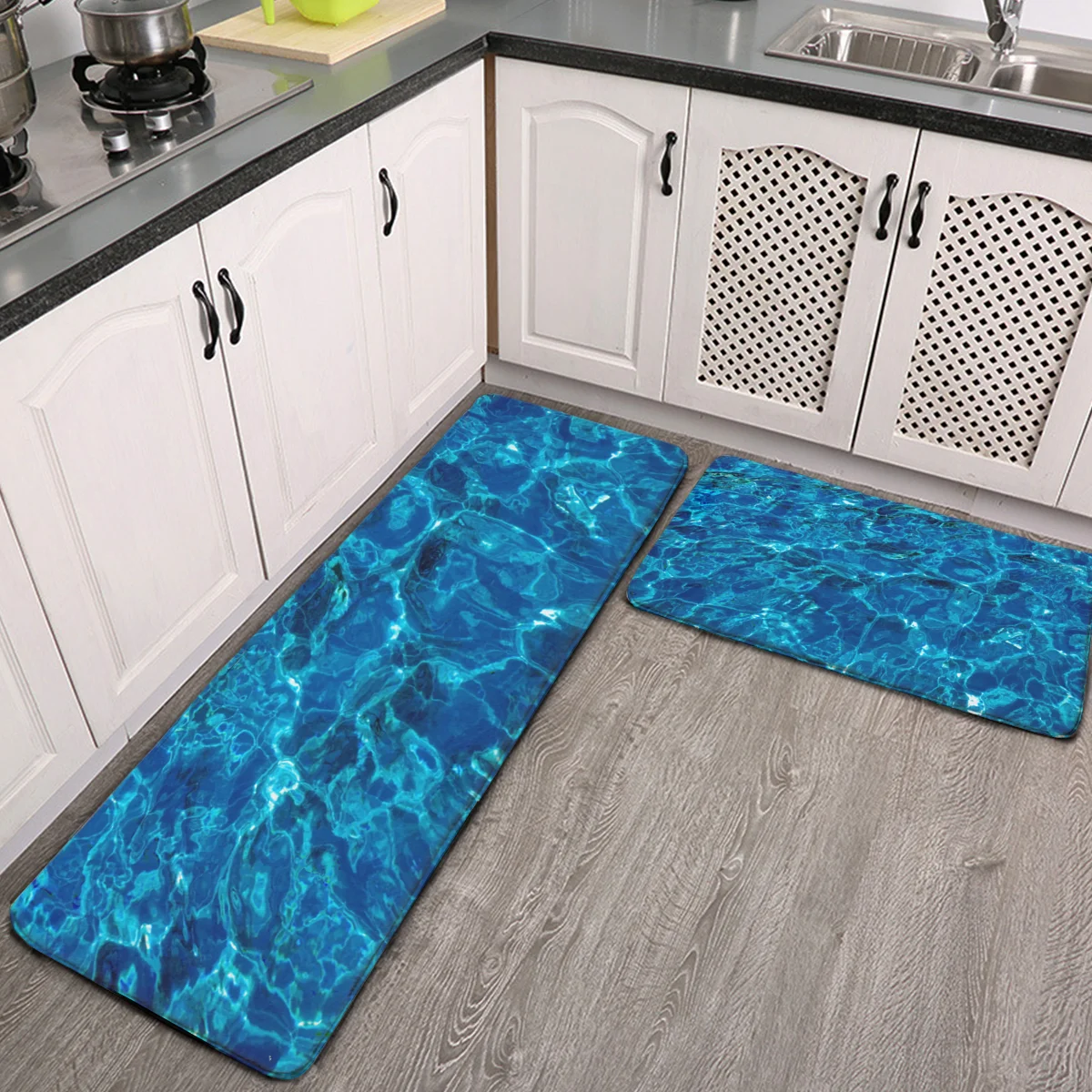 

Kitchen Mat Cushioned Anti-Fatigue Kitchen Rug Beautiful Teal Blue Swimming Pool Non Slip Waterproof Kitchen Mats Rugs Comfort M
