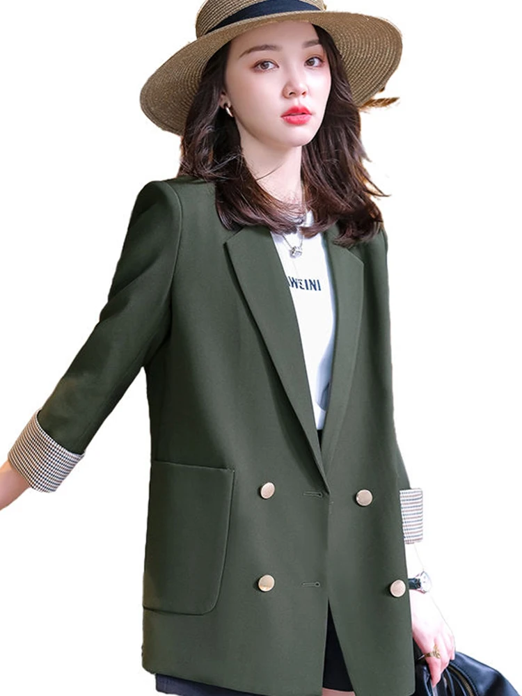 High-quality Casual Green Blazer Women's Coats with Pocket for Women Fashion Office lady Outwear Loose Jacket clothes