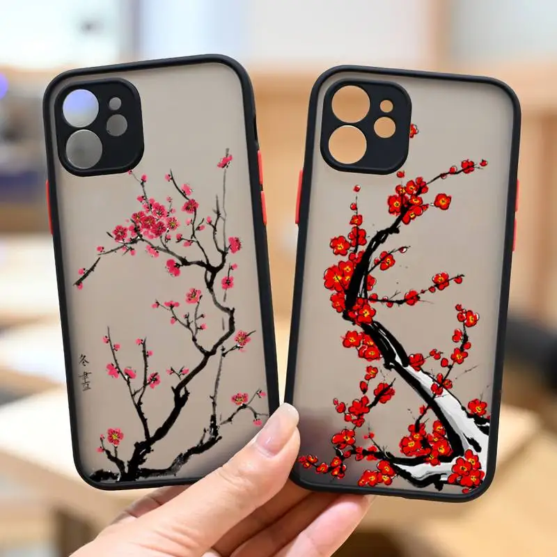 

Plum Blossom Flower Red Floral Phone Case matte transparent For iphone 7 8 11 12 13 plus mini x xs xr pro max cover