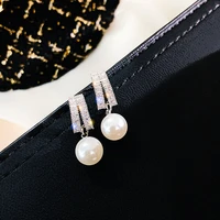 korean fashion pearl dangle drop earrings for women vintage luxury designer crystal rhinestone zircon jewelry wedding gifts