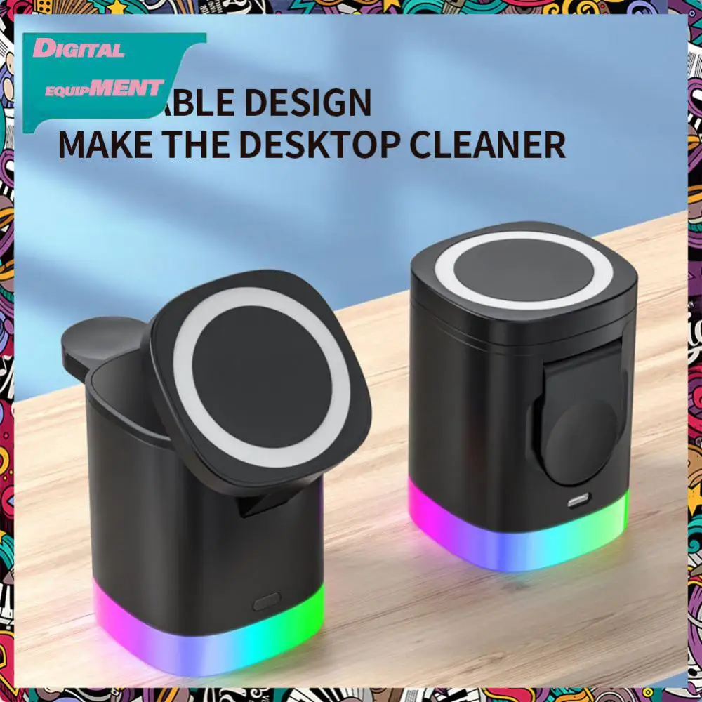 

3-in-1 Charging Station With Rgb Light Magnetic Wireless Charger 15w Stand Dock Phone Accessories Folding Phone Accessories