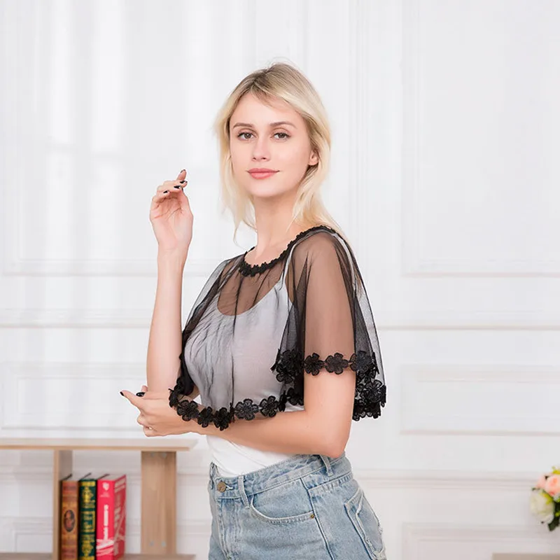 

Spring and summer fashion light chiffon lace small shawl word shoulder cover head woman outside a fresh shoulder