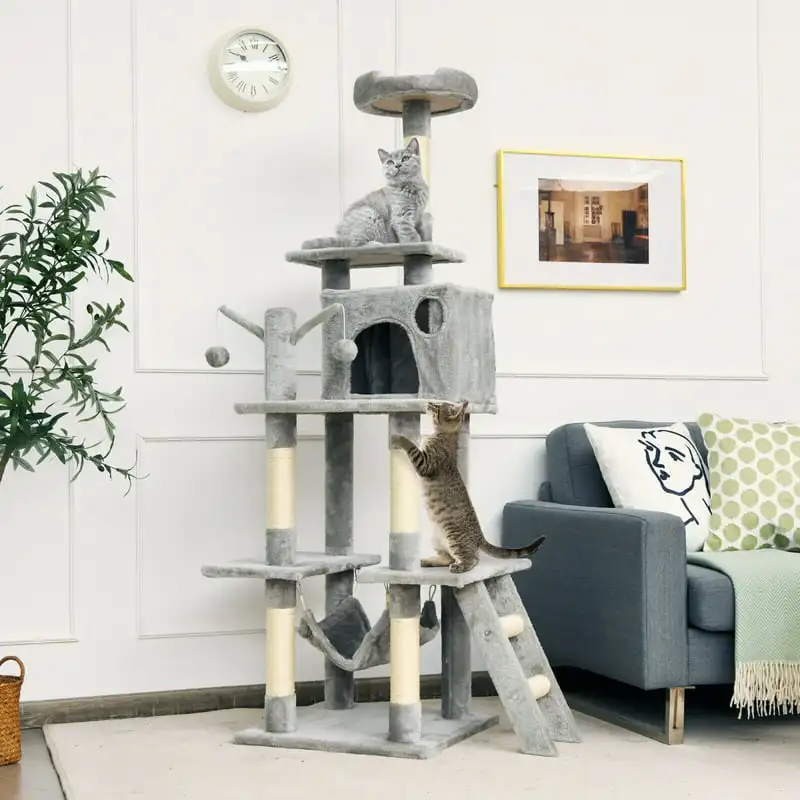 

66'' Kitten Multi-Level Activity Center Cat Tree Condo Plush Perches with Hammock
