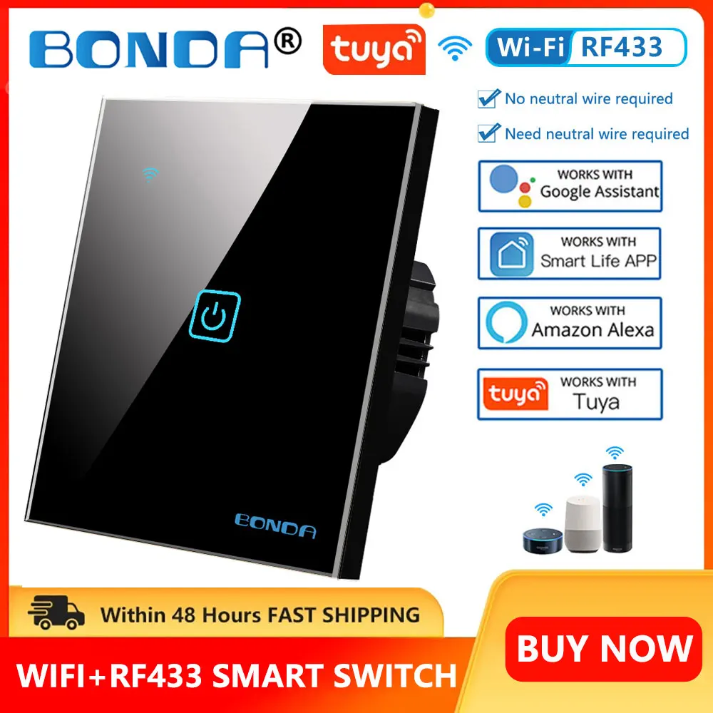 

Smart Switch Wifi No Neutral Tuya Light Touch LED Switches Eu RF433 Remote Control 220V Work with Alexa Google Home Appliances