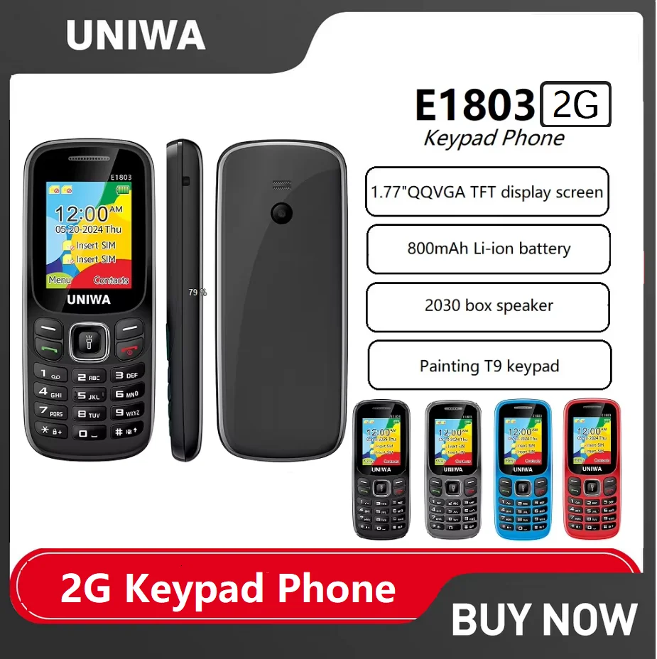 Фото UNIWA E1803 2G клавиатура телефон мобильный телефон 1,77 дюйма кнопочный телефон 800 мАч для пожилых людей беспроводное радио GSM телефон №1