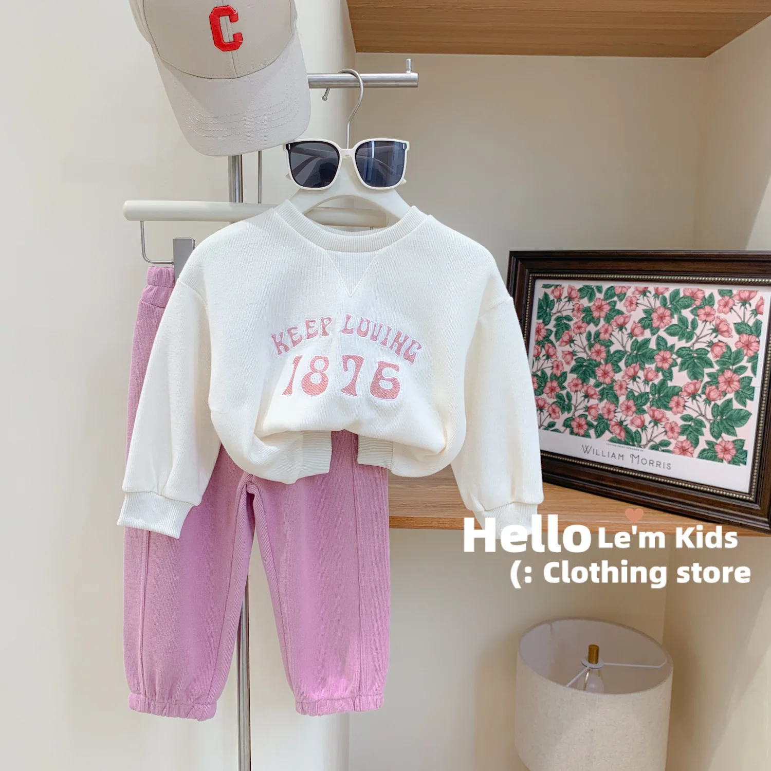 

2023 Korean Spring Autumn Children Girls Clorhes Set Cotton Solid Sports Jogger Pants Suit Embroidery Number Letter Tops Outfits