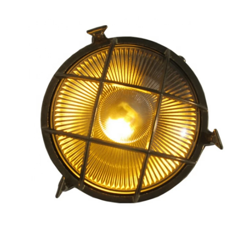 

Waterproof IP55 Solid Antique Brass Round Outdoor Bulkhead Light