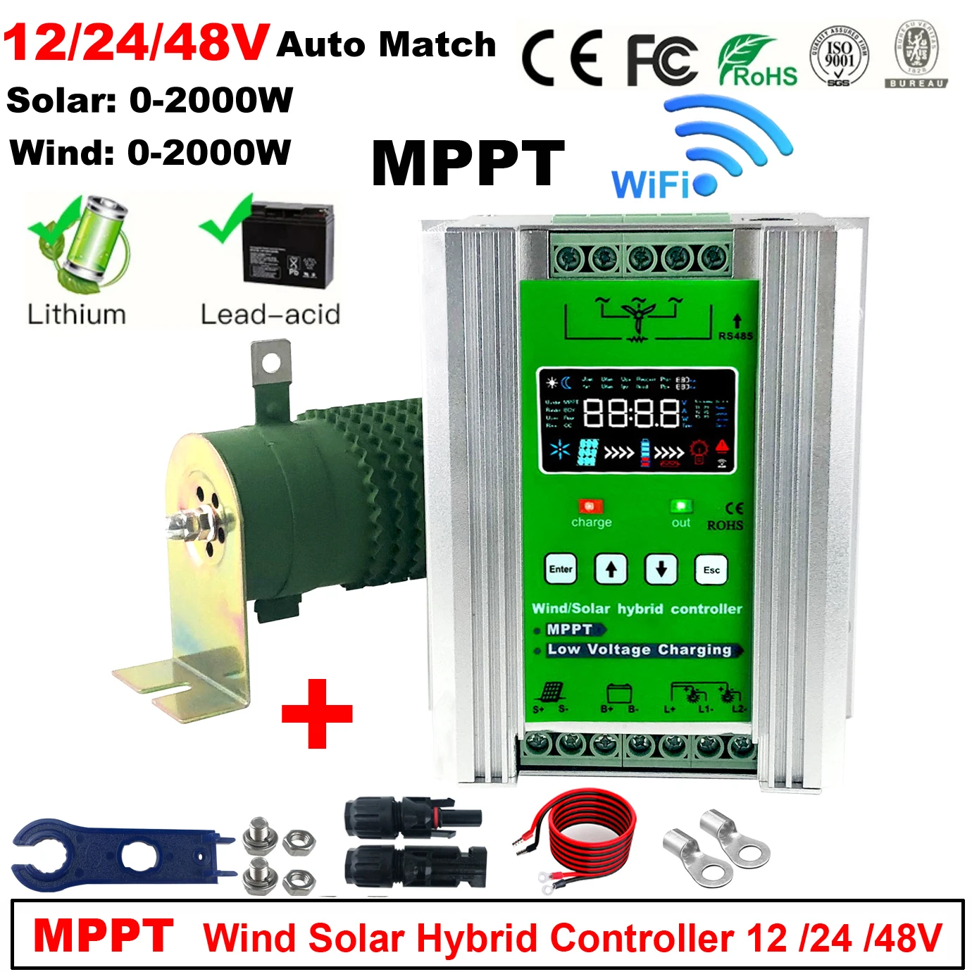 

MPPT Hybrid Wind Solar Charge Controller for 12V 24V 48V Wind 0- 20000w Solar 0-2000w With WIFI GPRS Wireless Monitoring