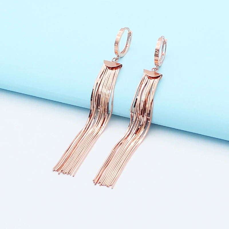 

Женские длинные серьги-кисточки с цепочкой, фиолетовое золото 585 пробы, 14 к, розовое золото