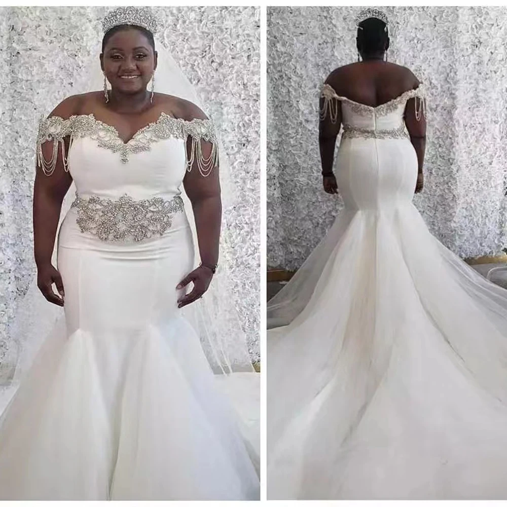 

GUXQD Mermaid African Women Wedding Dresses Crystal Off Shoulder Bridal Gowns Court Train robe de mariée Vestido De Noiva