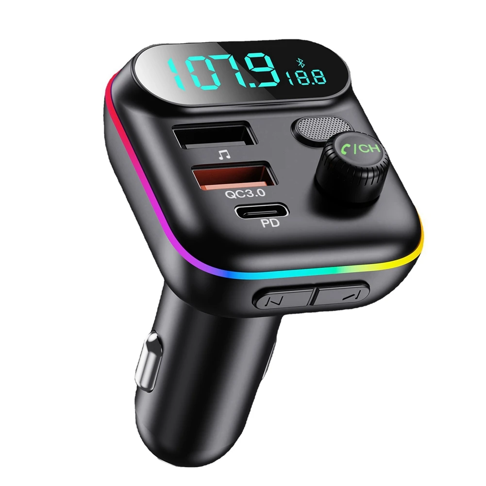 

Bluetooth Adapter for Car FM Transmitter Car Adapter Type-C PD+QC3.0 Fast USB Charger, Hands Free Calling,Support U Disk