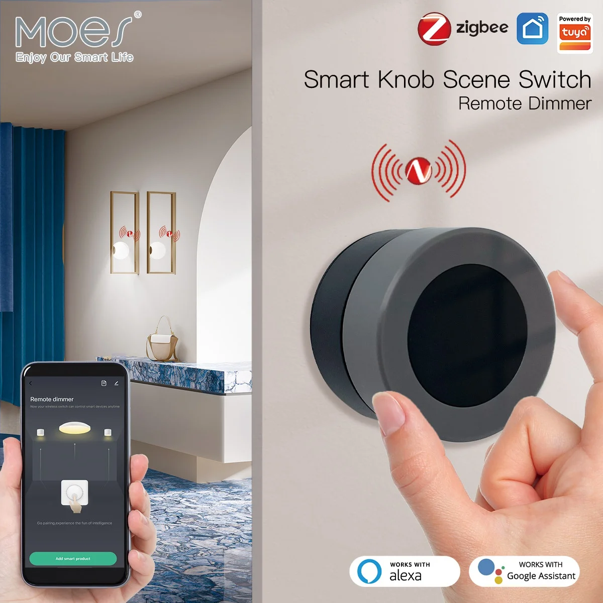 

MOES Tuya ZigBee Smart Knob Switch Wireless Scene Switch Button Controller Battery Powered Automation Scenario Smart Life App