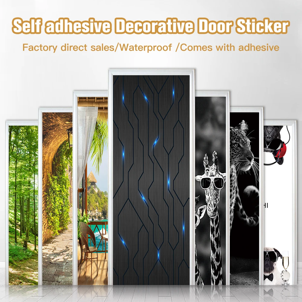 24 Styles DIY Door Art Mural Sticker Living Room Corridor Entrance Sliding Doors Decorative Painting Peel & Stick PVC Wallpaper
