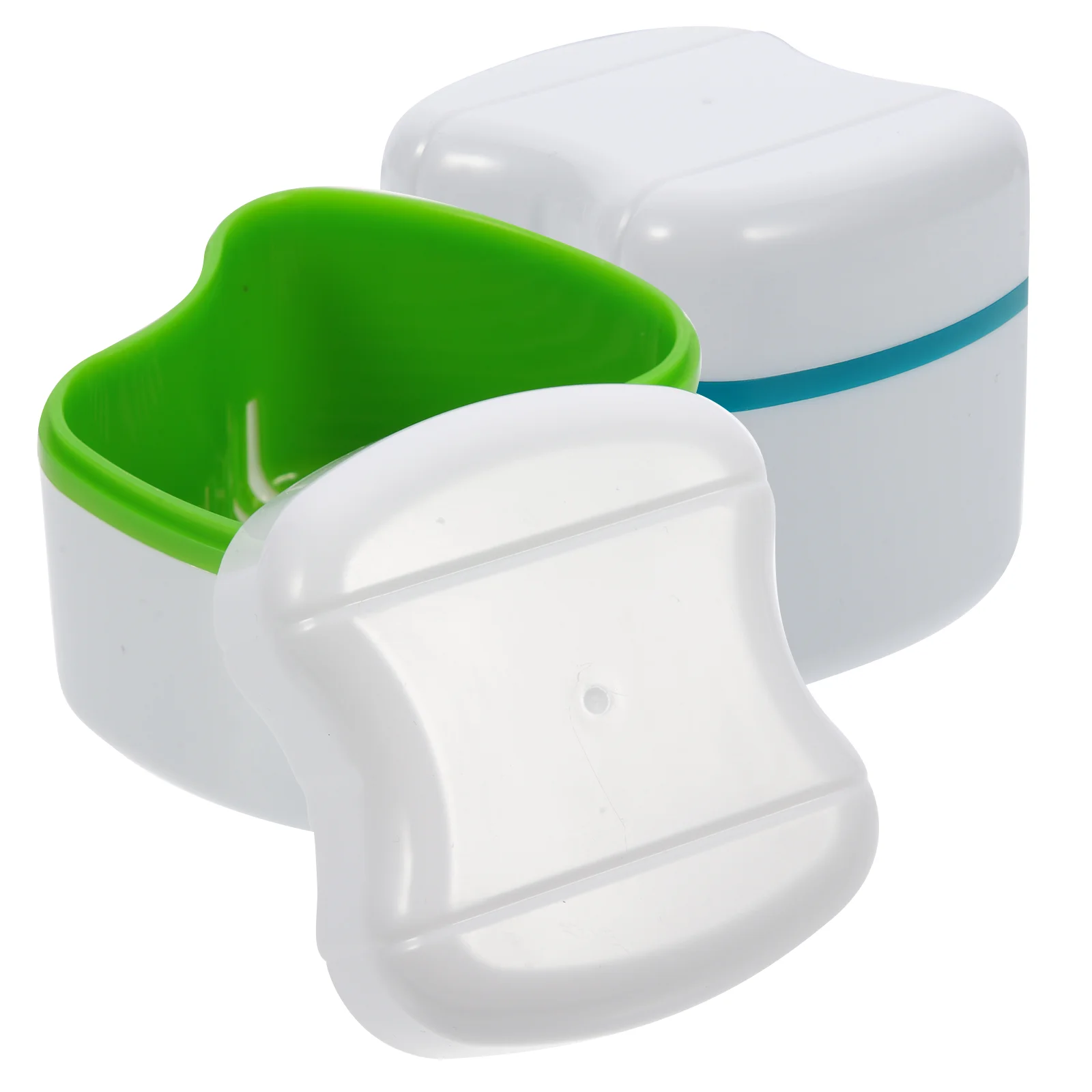 

2 Pcs Denture Box Case Denture Bath Box Case Dental False Teeth Storage Box with Rinsing Basket (Green + Lake Green) Tooth