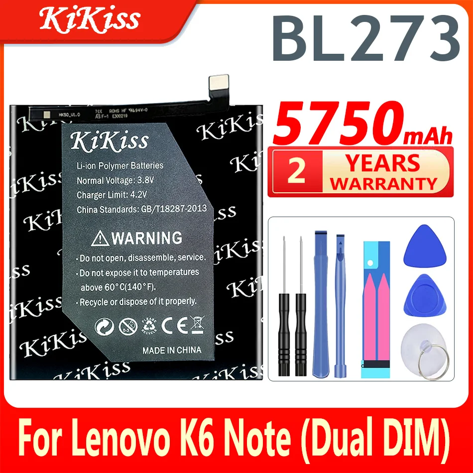 

Original KiKiss 5750mAh BL273 Battery for Lenovo K6 Note Dual SIM Verison K53a48 K6Note Phone High Quality Replacement Battery