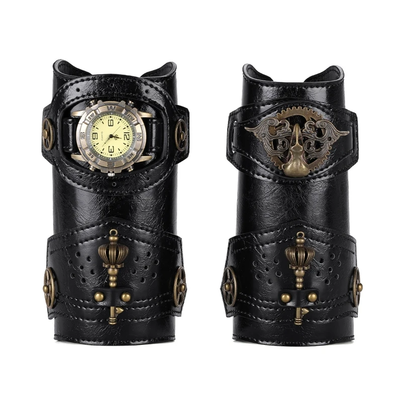 

Men PU Leather Wristband Medieval knight Bracers Vintage Wrist Guard Halloween Costume cosplay wrister