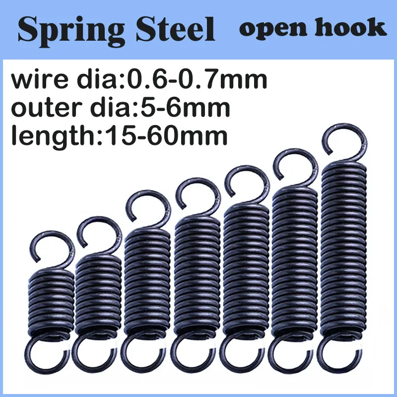

10pcs Wire Dia 0.6-0.7mm Spring Steel Extension Spring Open Hook Spring Length15 20 25 30 35 40 45 50 60mm