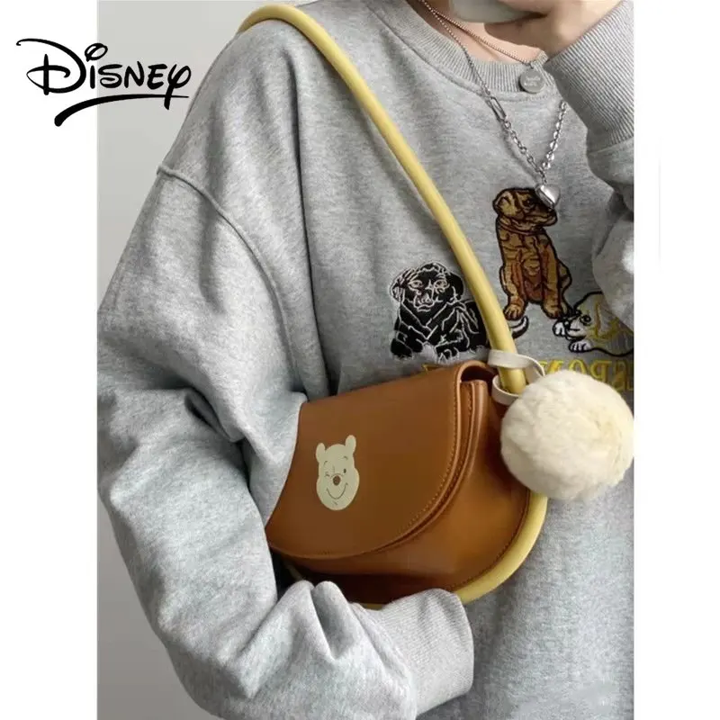 Disney Winnie Bear Girl Bag PU Leather Fashion Cool Shoulder Bag Student Small Bag Girl Disney Bag