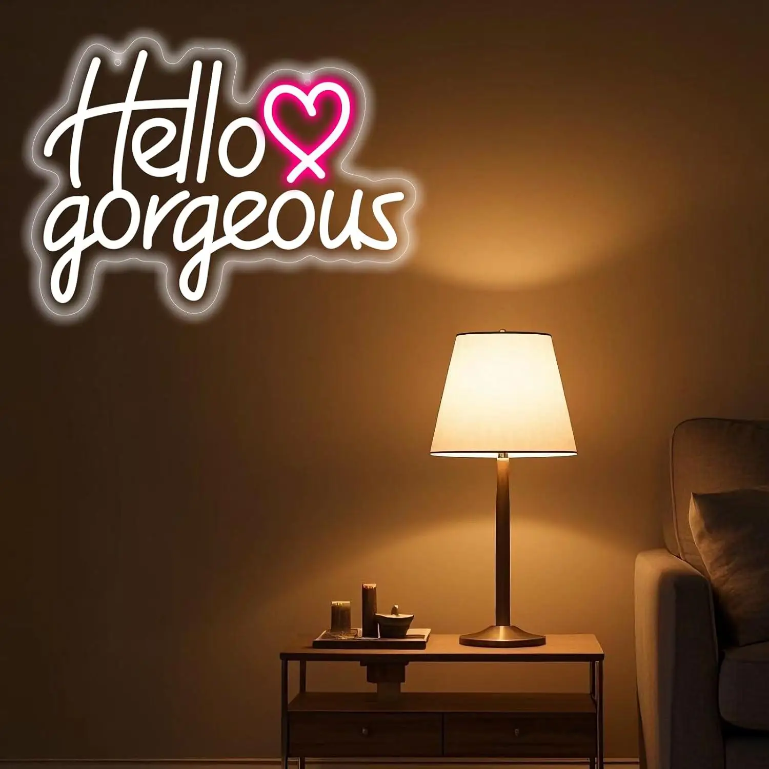 Фото Неоновая вывеска «Hello Gorgeous» с USB-подсветкой для декора стен, спальни, бара, свадьбы, помолвки, юбилея, вечеринки, художественного оформления, подарков №2