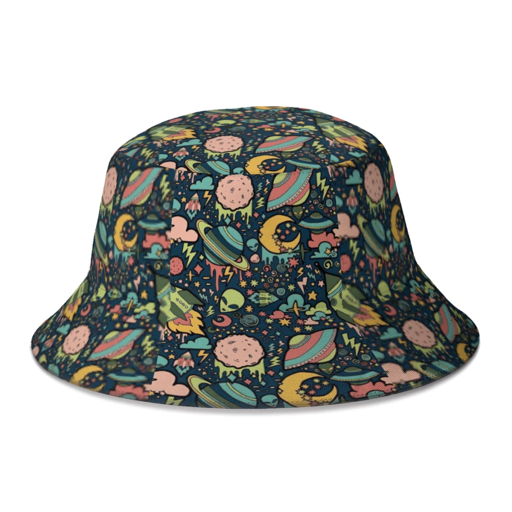 

2022 New Summer Cartoon Alien Bucket Hat for Unisex Streetwear Foldable Bob Fisherman Hat Girls Boys Panama Cap