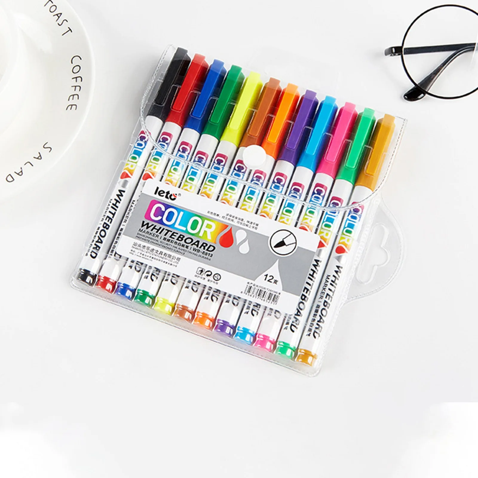 

12 Colors 50ML Erasable Whiteboard Marker Pen Non Toxic Sign Fine Nib Student Drawing Pens Office School Supplies Gifts For Kid