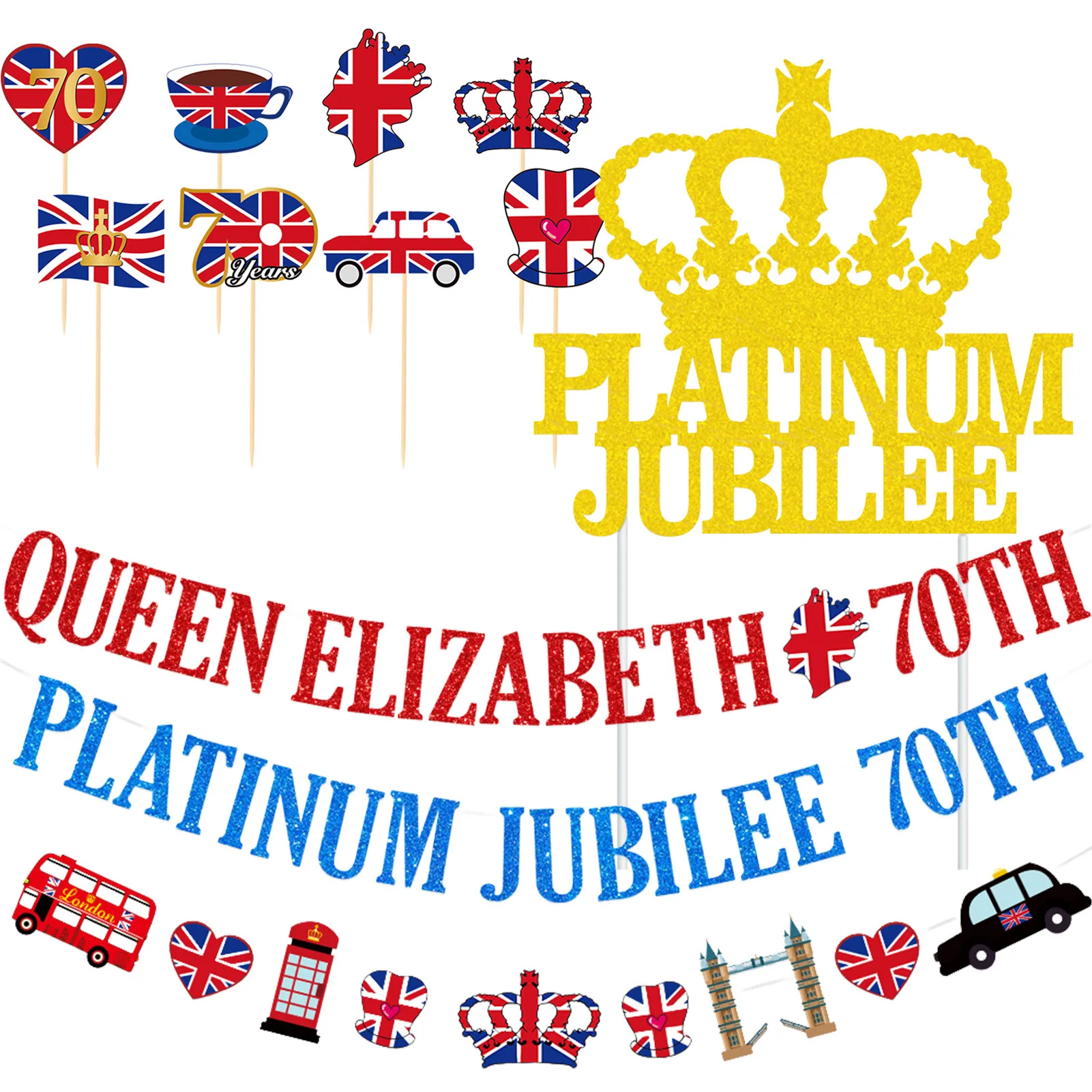 

Украшения для торта «Королева», 12 шт., топперы для торта «Юнион Джек»