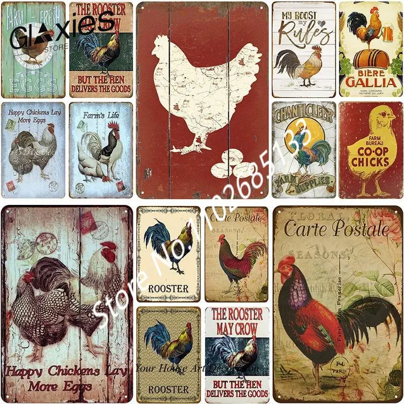 

Coop Chicks Farm Eggs Chicken Plaque Metal Vintage Tin Sign Pin Up Shabby Plaque Iron Painting Wall Decor Board Retro Pub