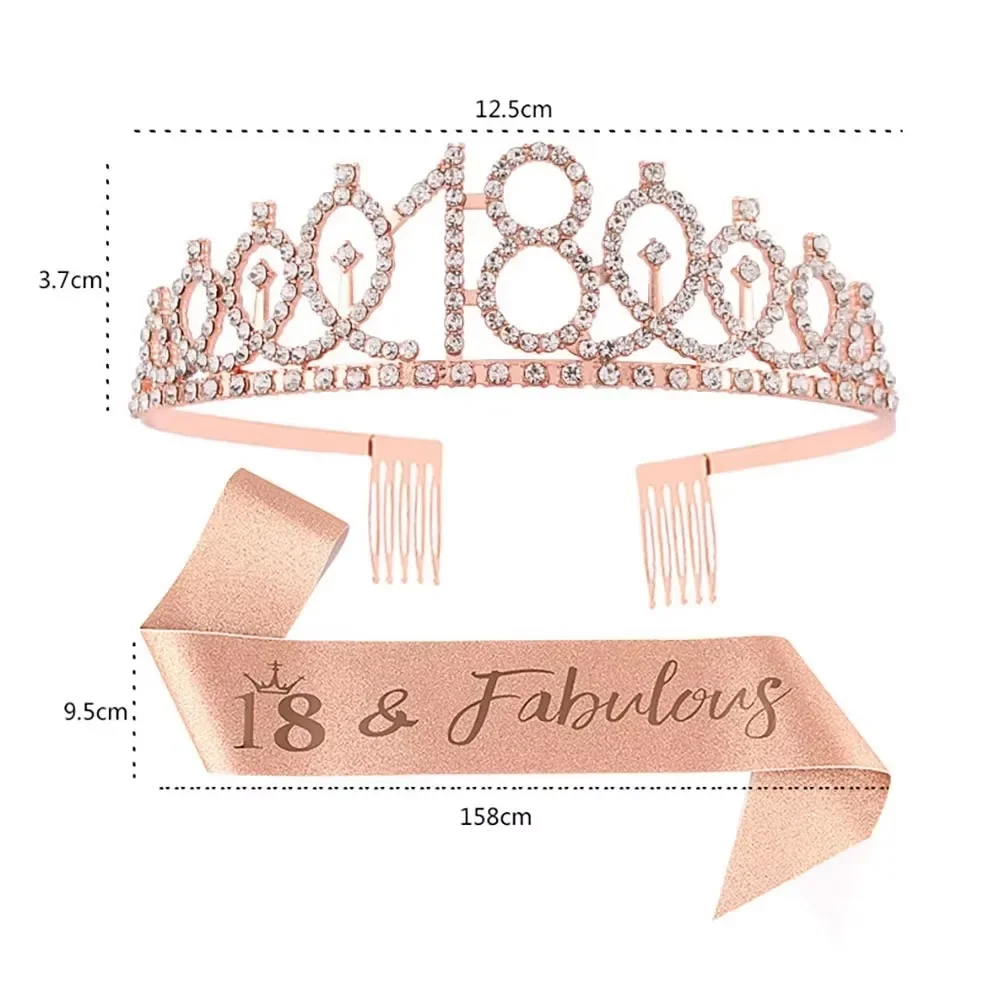 Розовое золото 13 16 18 21 30 40 потрясающая тиара со стразами и блестящий пояс подарки