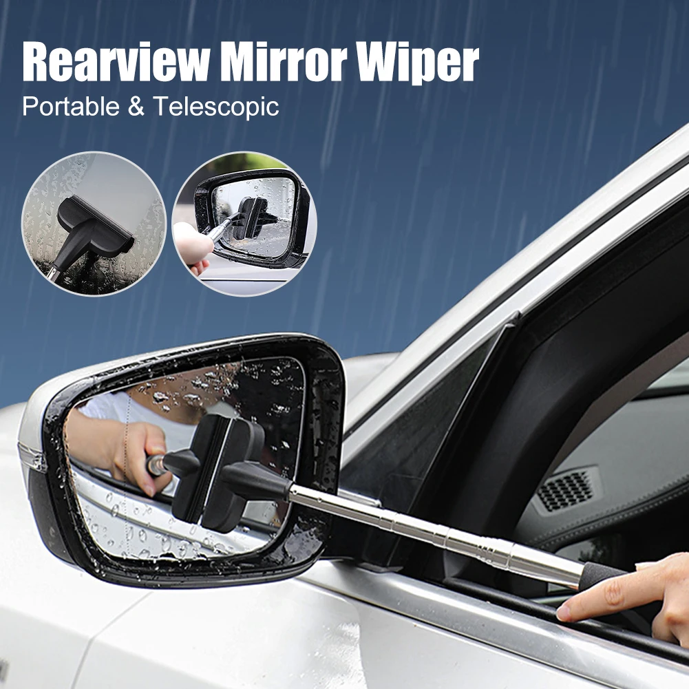 

98CM Telescopic Rearview Mirror Squeegee Retractable Double-side Rod Window Cleaner Squeegee Wiper Brush Glass Cleaning Tool
