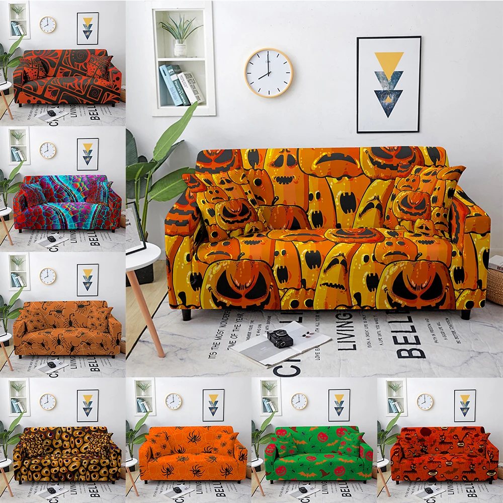 

Halloween Sofa Cover For Living Room Elastic Stretch Couch Covers Pumpkin Pattern Sofa Slipcover Chair Protector 1/2/3/4 Seater