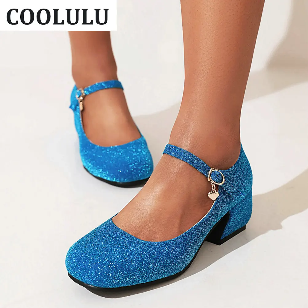 

COOLULU Mary Jane Glitter Shoes Block Heel Pumps for Women Square Toe Pumps Shoes Mid Heel Pumps Sparkly Shoes for Ladies