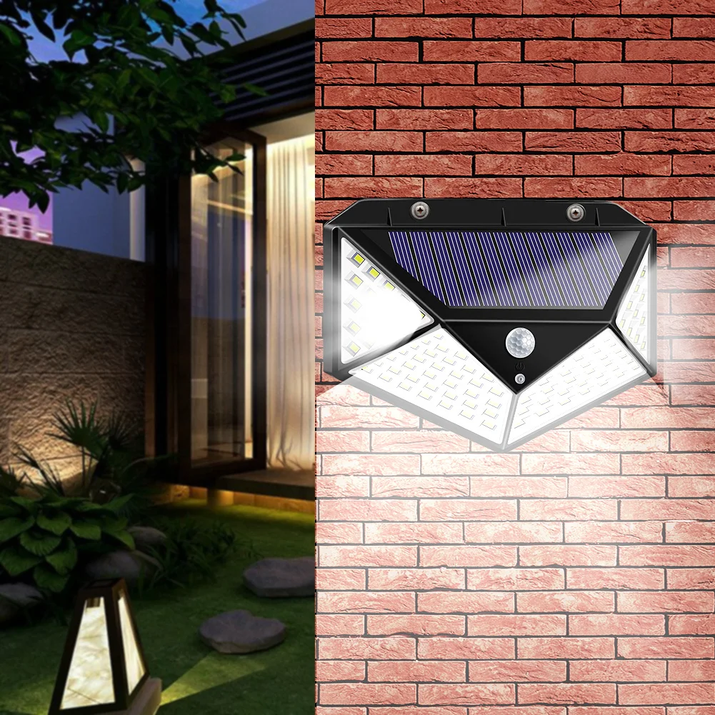

100LED Waterproof Solar Wall Lamp Outdoor 270 Degree Wide Angle Auto Motion Sensor Light for Outdoor Garden Terrace Patio