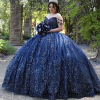 navy blue sweet 16 quinceanera dress with cape 2022 off shoulder beading appliques princess party gown vestidos de 15 a%c3%b1os