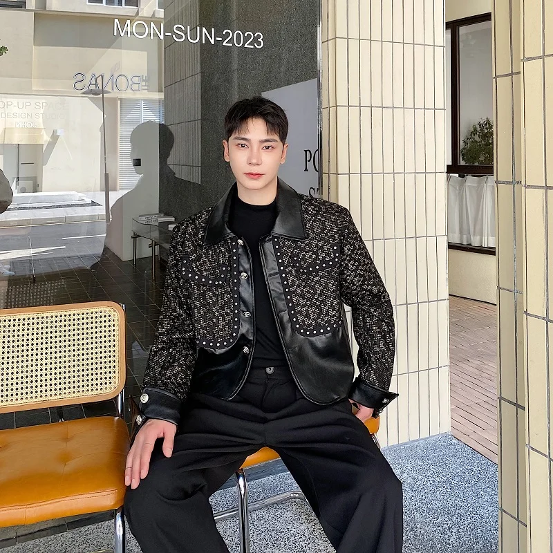 Модная темно-синяя куртка NOYMEI из искусственной кожи в стиле пэчворк повседневная