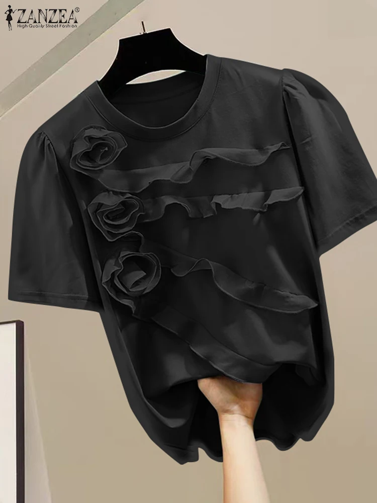 Корейская мода однотонные туники ZANZEA женские футболки с коротким рукавом 2024