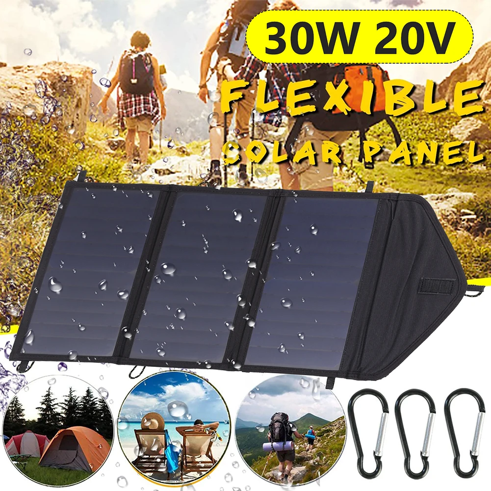 

30W Type-C DC USB QC3.0 Solar Panel Portable Waterproof Outdoor Camping Power Battery Cells Fast Charger with Adapter for Laptop