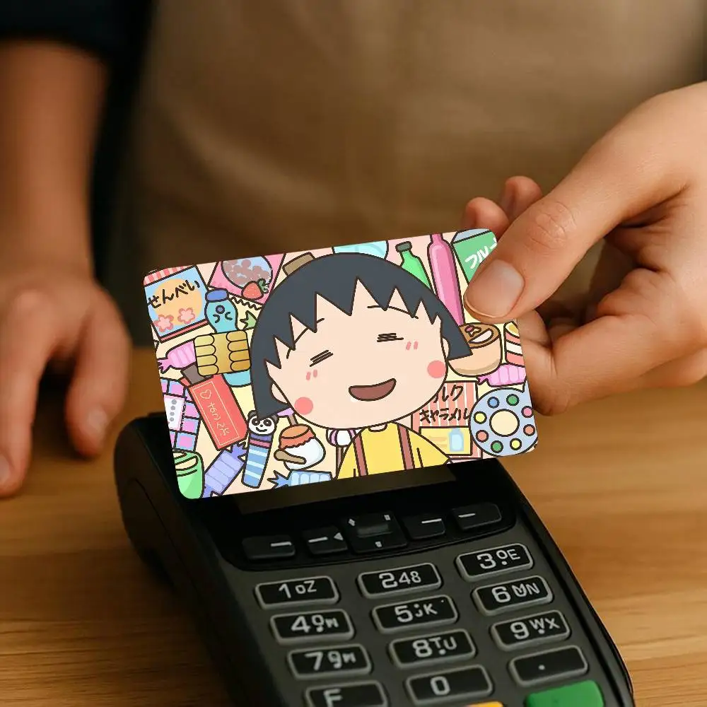 Фото Наклейки-скины для кредитных карт с персонажами C-Chibi M-Maruko C-Chan-S, декоративные защитные наклейки для банковских карт, 4 шт., защита от царапин, водонепроницаемые. №2