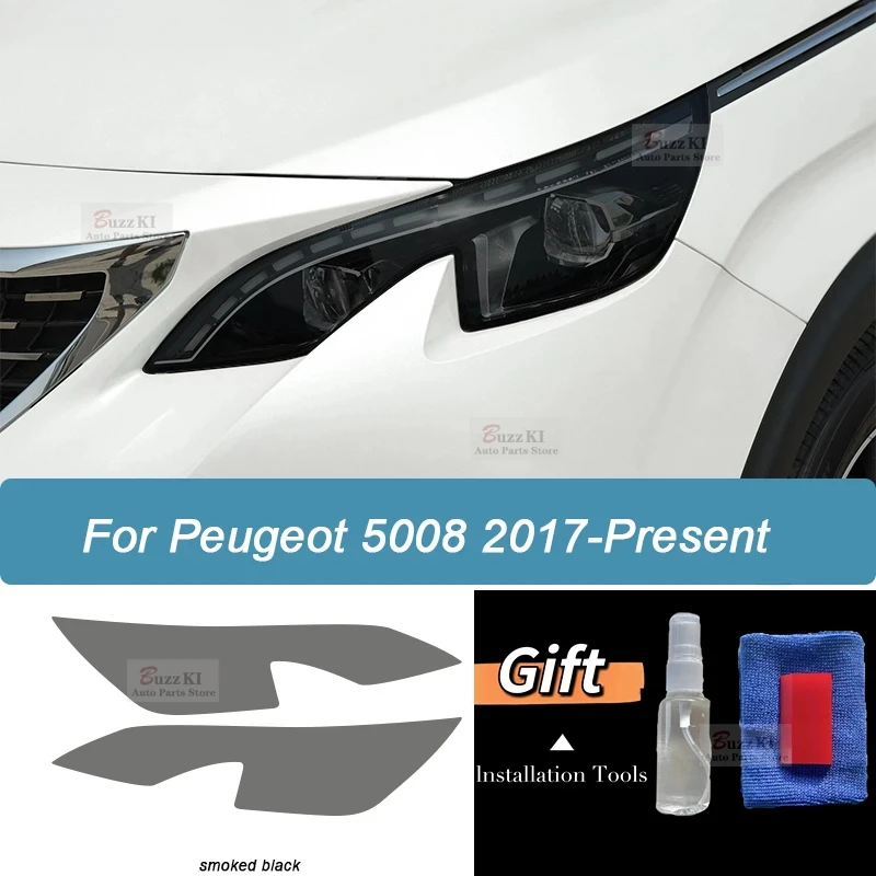 

2 шт. защитная пленка для фар автомобиля дымчато-черный оттенок виниловая прозрачная наклейка из ТПУ для Peugeot 5008 2018 2019 2020 2021