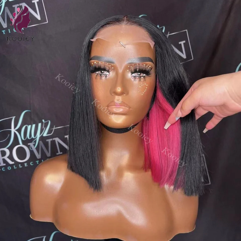 

Pink Black Color Short Bob Wig Straight 5x5 Silk Top Base Wigs Baby Hair 13x6 Lace Front Human Hair Wig For Black Women