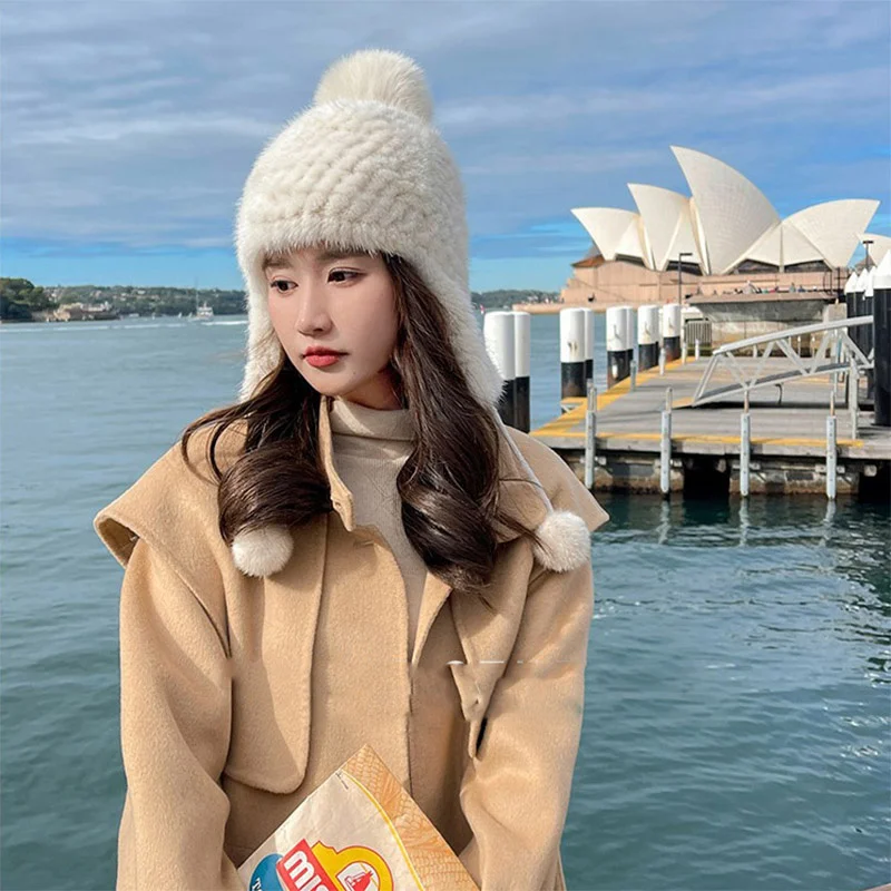 

New Women's Lei Feng Hat Winter Travel Warm Ear Protection Fashion Russian Korean Version Mink Hair Casual Elastic Hat 2023