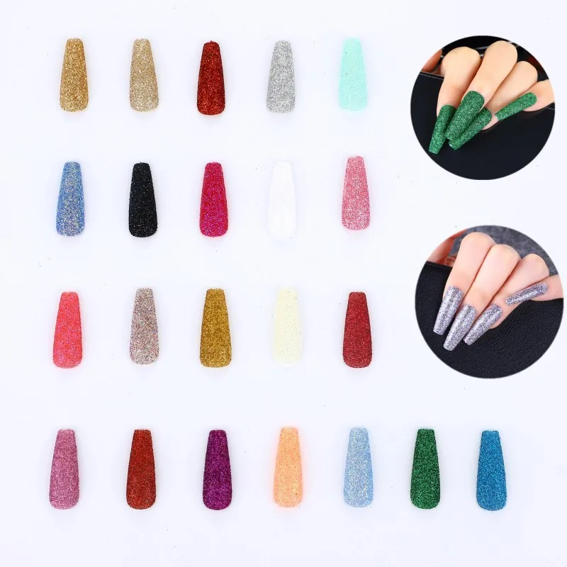 

24Pcs/Box Advanced Long French False Nails With Glue Artificial Glitter Nail Art Removable Fake Nails For Girl Fashion Manicure