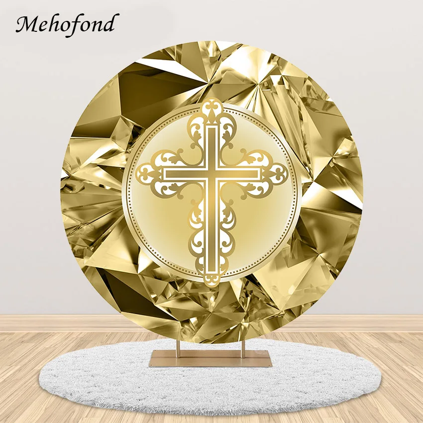 

Фон для фотосъемки Mehofond Золотой алмаз крест Бог благословит первый Святой Причастие крещение эластичный круглый фон для фотостудии
