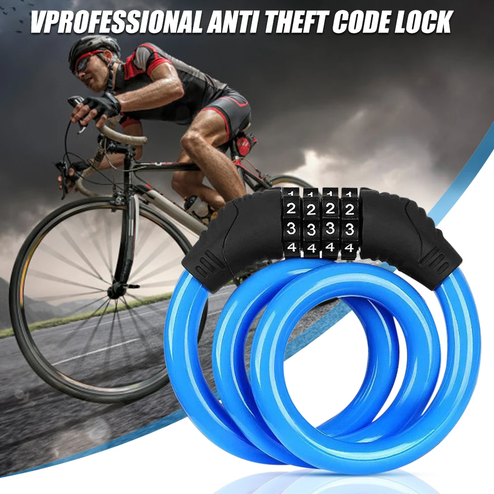 

Universal Anti-Theft MTB Bike Colorful Steel Cable Coil Locks 4-Digit Code Mountain Bicycle Security Lock Cycling Accessories