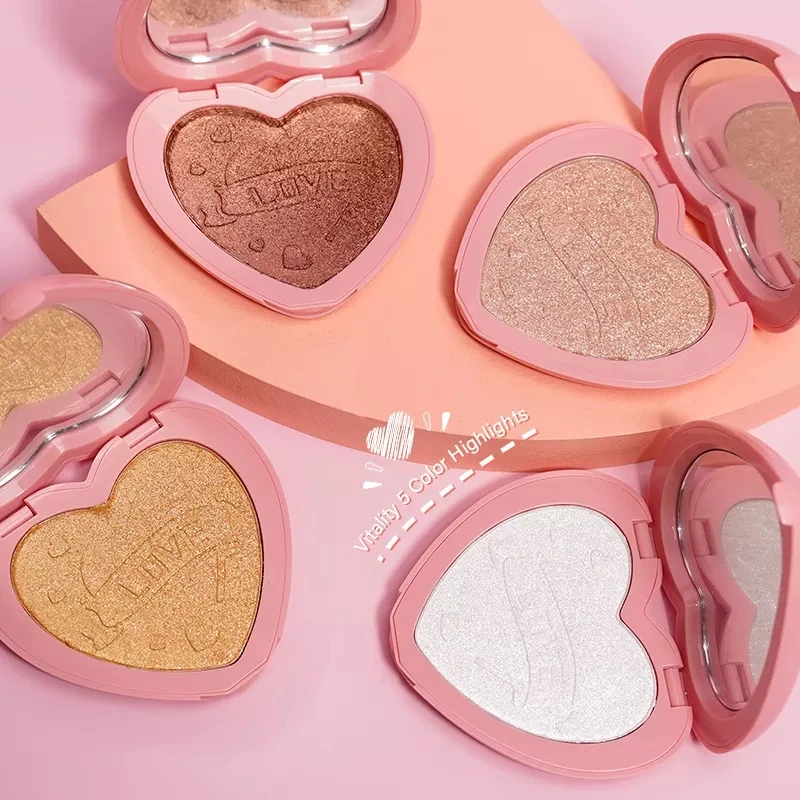 

Heart-shaped Newest 5 Color Shimmer Glitter Highlighter Makeup Palette Private label High Pigment 3D Embossed Highlight Powder
